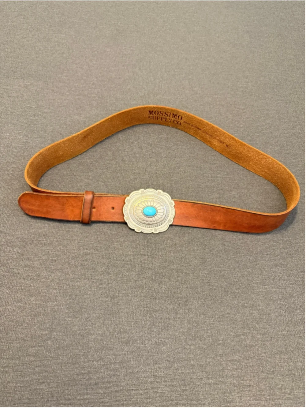 brown leather Mossimo Supply Co. belt silver toned concho buckle turquoise XL